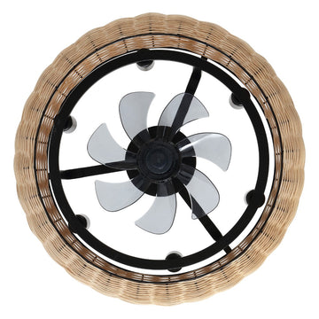 Cassidy 23" 6-Light Modern Bohemian 6-Speed Metal/Rattan Mobile-App/Remote-Controlled Height-Adjustable Lantern LED Ceiling Fan - JONATHAN Y
